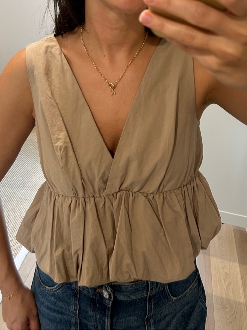 Maeve Taupe V-Neck Peplum top